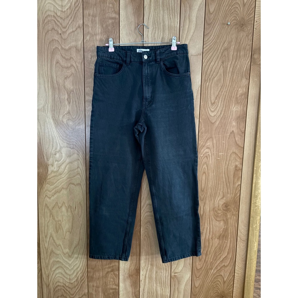 Zara TRF Authentic Denim High Rise Straight Leg Jeans Washed Black Womens Size 6